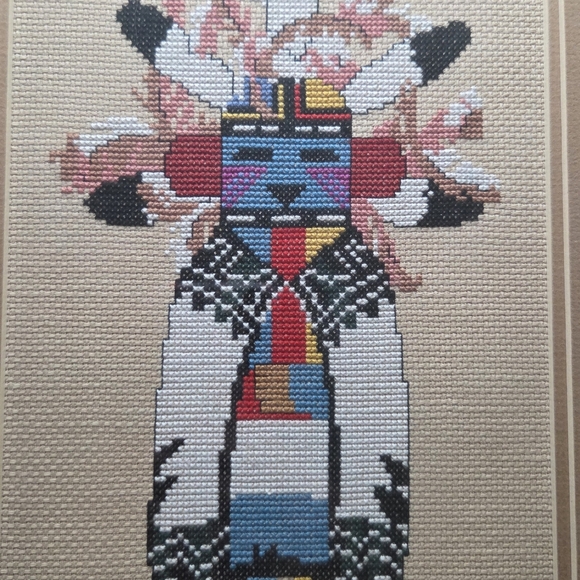 Handmade Other - Framed Needlepoint Akush Shalako Warrior Kachina Doll
